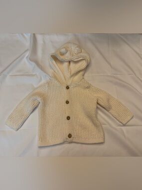 Carter’s Cream Hooded Knit Baby Cardigan with Bear Ear Detail